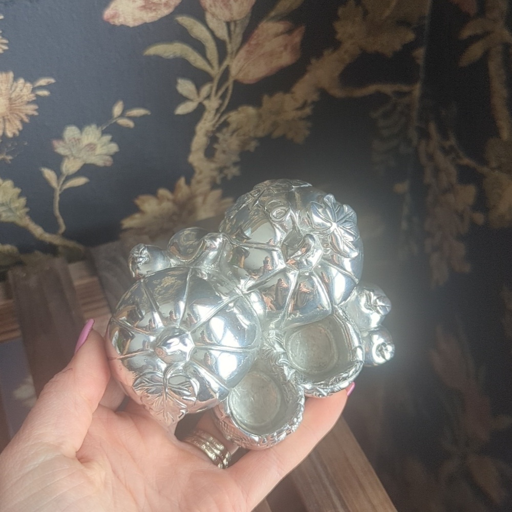 Vintage Contemporary Polished Pewter Sculpture of Pumpkins Candle Stick Holder - Picture 2 of 8